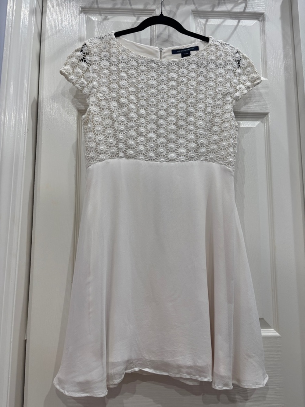 French Connection Ivory Floral Lace Bodice Mini Dress